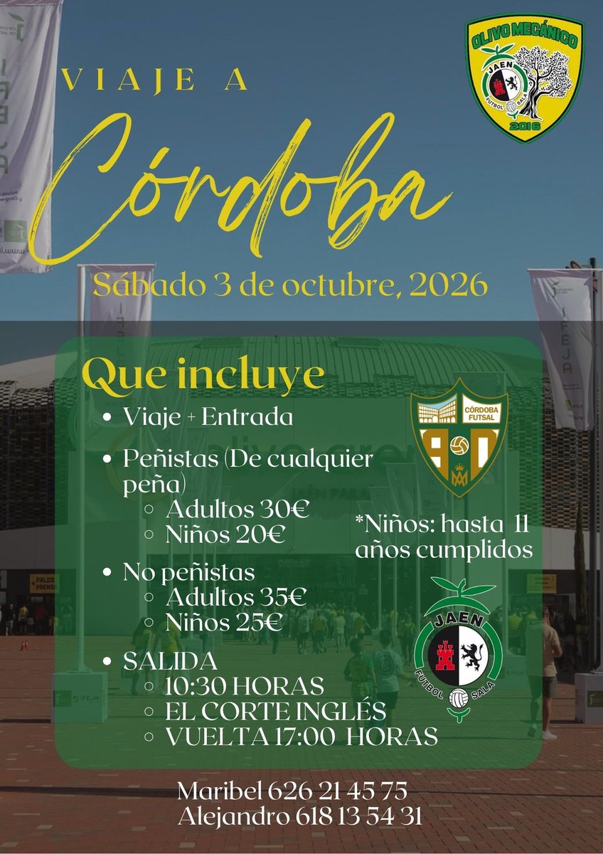 OlivoMecanico's tweet photo. 🚌 Primer viaje de la temporada (y del torneo de apertura😜). ¡Nos vamos a Cordoba!

🔰🔜 Partido que se celebrará el próximo 3 de Octubre ante nuestros amigos de @CordobaFutsal 

☝️ Toda la información del mismo en la imagen, si teneis alguna duda podéis preguntarnos por Redes https://t.co/5MR0GGj1R6