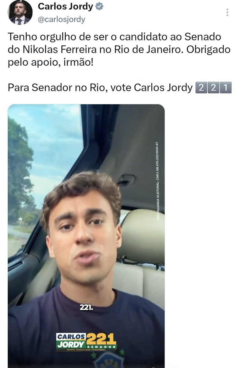 Ivanete07108336's tweet photo. Como é que é @carlosjordy?
Que pohh@ é essa?
Você só é deputado federal por causa de @jairbolsonaro 
Se não fosse o Presidente, você não seria nada. 
Você foi escolhido por @jairbolsonaro para ser candidato ao Senado. 
É o Presidente quem escolheu você, não foi bosta nenhuma de Nikolas. 
Tire o sobrenome Bolsonaro e tente se eleger.
Faça esse teste. 
Gratidão não se prescreve e humildade não te diminui.
Sem os votos dos bolsonaristas você não é eleito nem pra síndico. 
Estrupiço!!!