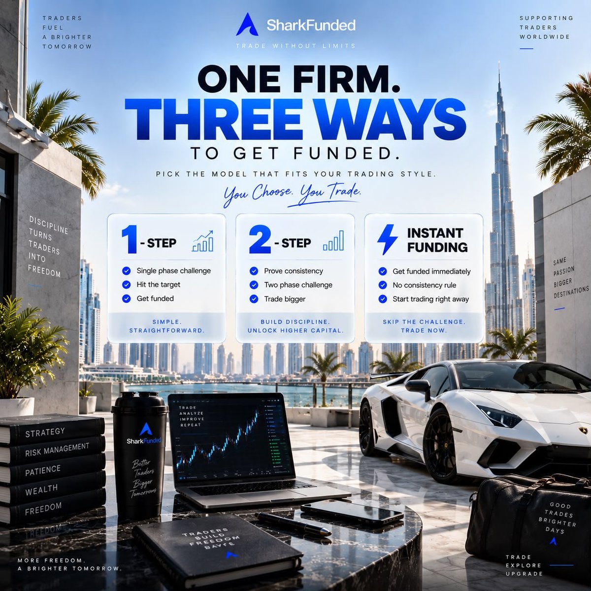 SharkFundedfirm's tweet photo. CHOOSE YOUR MODEL.
TRADE YOUR WAY.

1-STEP  |  2-STEP  |  INSTANT

- No Consistency Rule
- No Trailing DD
- Daily Payouts
- 24H Payouts

SHARKFUNDED 🦈
Trade Your Own Way. https://t.co/pSroawrMQQ