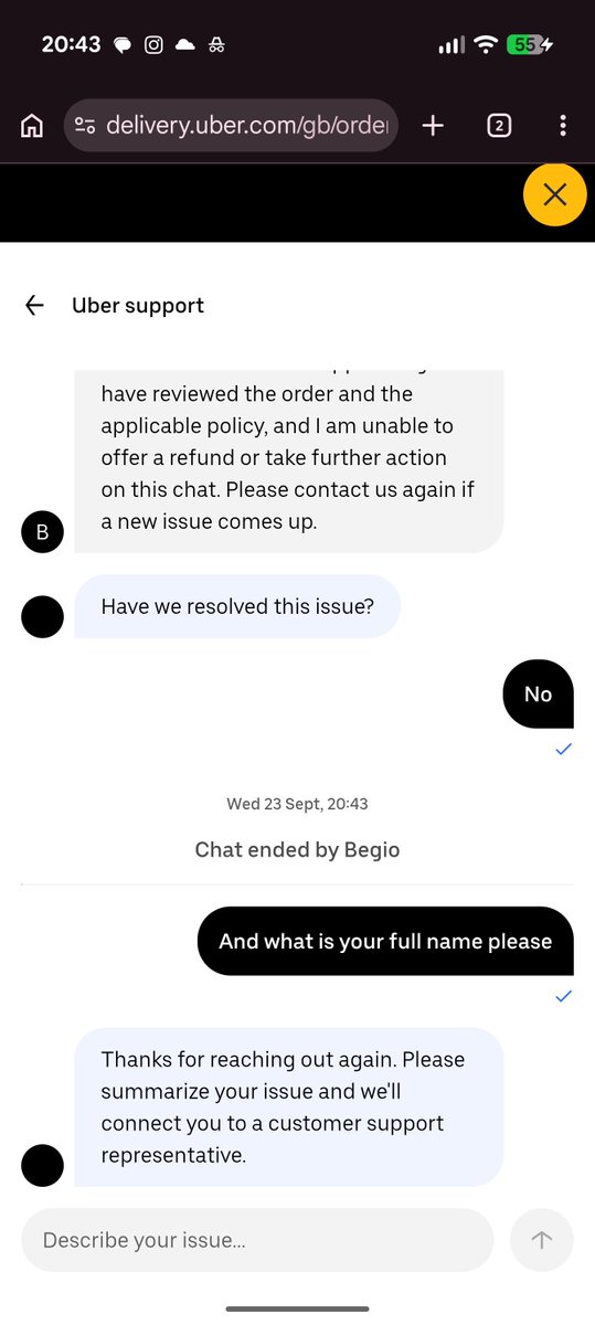 AckeyGraham's tweet photo. @ubereats_uk @thatmanjamie Just the a similar experience with Uber for a MacDonalds delivery, appalling no refund, no reorder, no message from delivery driver, didn't follow instructions.  Awful and no complaints escalation point https://t.co/pOQ7hjQKWQ