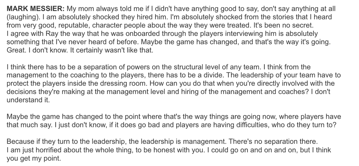 wyshynski's tweet photo. Whoa. My colleague Mark Messier on the Oilers hiring Mike Babcock as head coach, during the ESPN NHL Opening Night media call today. 

"I am just horrified about the whole thing, to be honest with you." https://t.co/Wcd7qOsm29