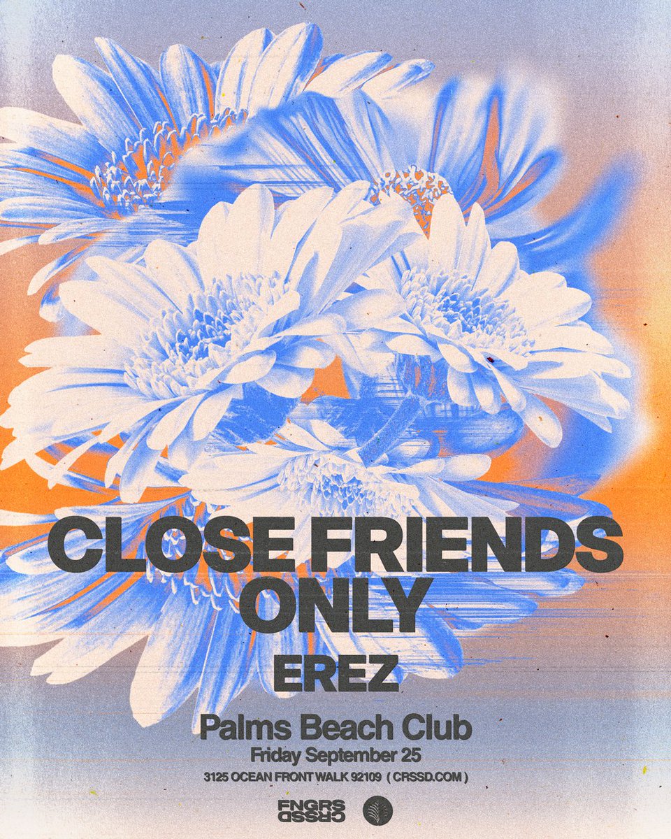FNGRSXCRSSD's tweet photo. 🤞 @crssdfest weekend kicks off this Friday at #PalmsBeachClub 

Before we meet at Waterfront Park, a little time on the dance floor to set the tone with @closefoosonly + EREZ 🌴

Tickets → https://t.co/ggc82jypu4 https://t.co/gHWVJkCuFb