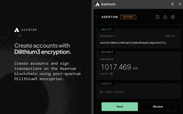 Asentum's tweet photo. Ready to try it? 👀

Asentum Wallet is available now on the Chrome Web Store.

Install it, create your wallet and start exploring the Asentum network 🚀

Find it here: 
https://t.co/VOPqiHTaQB https://t.co/3v7QTWsIvb