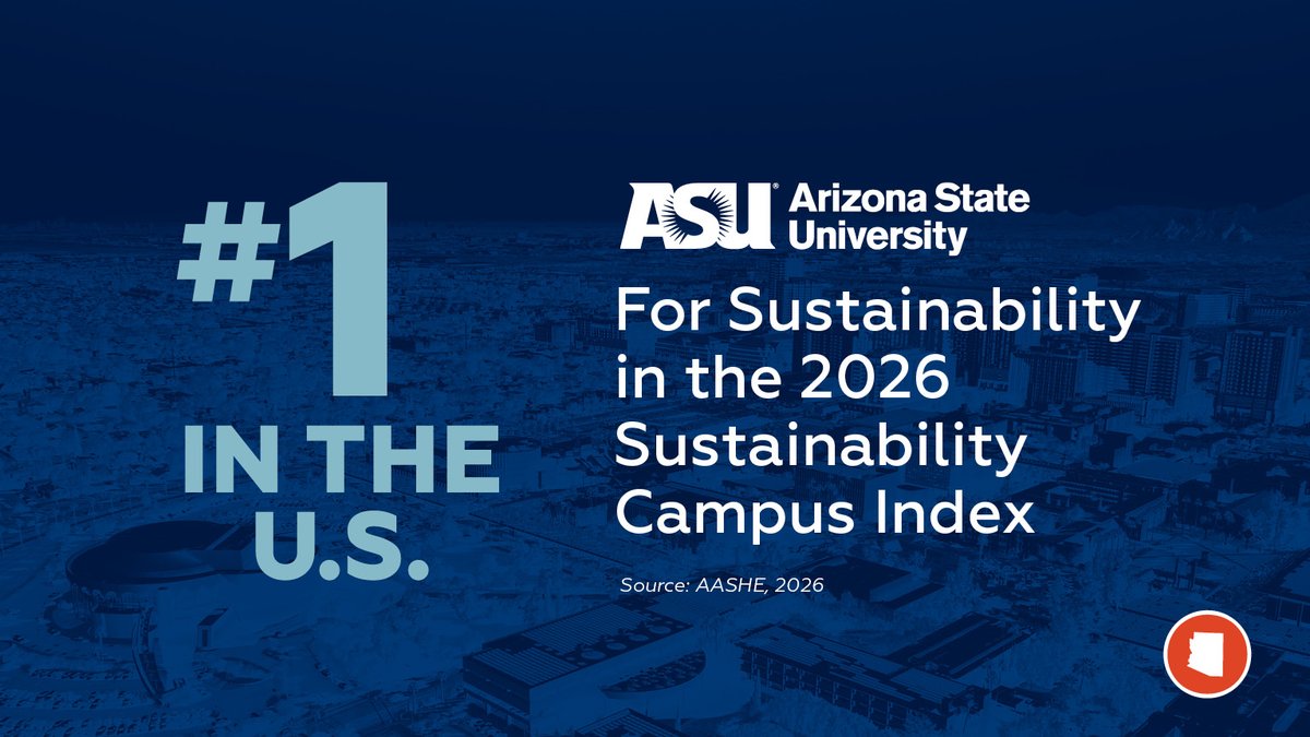 azcommerce's tweet photo. Arizona continues to lead in sustainability-driven innovation. 

Congratulations to @ASU for ranking #1 nationally in sustainability — a testament to the university’s global impact on building a resilient economy, advancing clean tech, and driving workforce development. https://t.co/X6wG7cB7rD