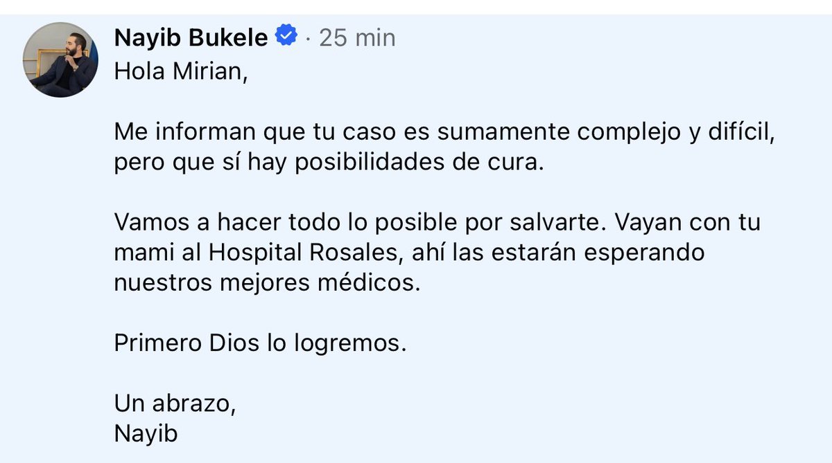AlexiaRivasG1's tweet photo. Ya nuestro presidente @nayibbukele ha ordenado apoyo para ella.🇸🇻

Dios bendiga a esta familia y a nuestro presidente que siempre está pendiente no solo de su pueblo, sino de los demás🥹🙏🏻 https://t.co/x5aywZ3Gcd