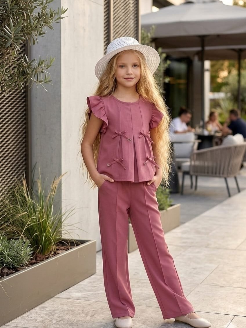 IsisGalvez_'s tweet photo. Elegant girls’ set: bow-detail top with wide-leg pants, perfect for Eid and special occasions. Available in sizes 3–10 years. DM to order. https://t.co/xWWsCAKiTj
