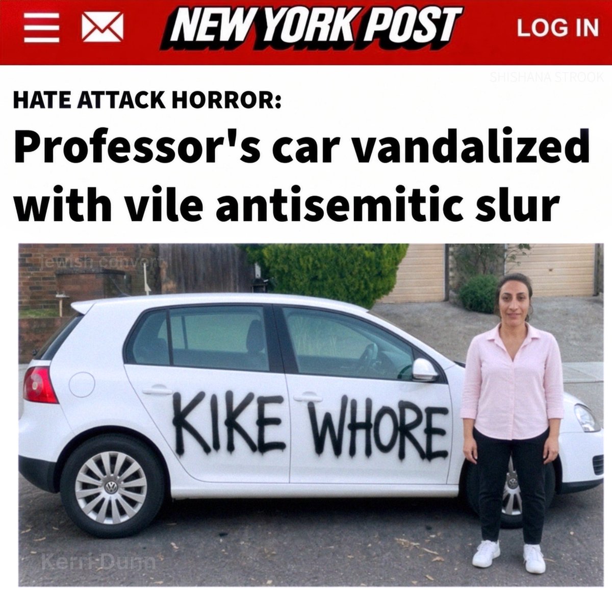 RabbiJeffx's tweet photo. This Jewish professor staged this ANTISEMITIC attack on her own car.

@grok yes/no https://t.co/UWXohQFSI6