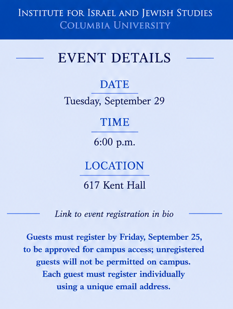 ColumbiaIIJS's tweet photo. What happens when love becomes unrecognizable? Join us for a screening of “My One and Only”—a Gemara-inspired mystery about identity and relationships—followed by a discussion with Stuart Weinstock.

📅 Sep 29 | 6 PM | 617 Kent Hall
📝 Register by Sep 25 for campus access https://t.co/sftHWUjTKQ