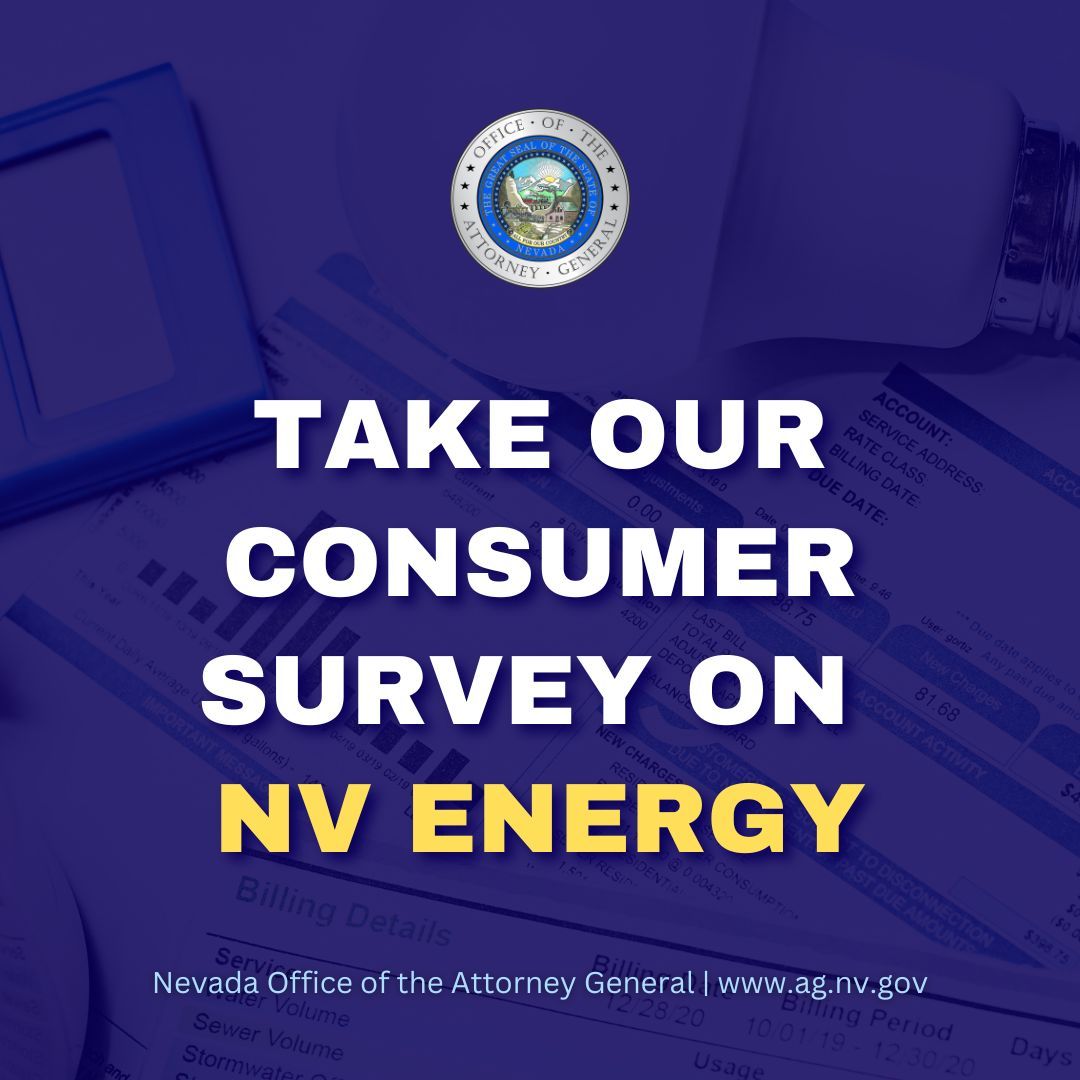 NevadaAG's tweet photo. Nevada ratepayers—have you taken our survey?

Share your thoughts on data centers, affordability, reliability and new power generation, and engagement with the Public Utilities Commission of Nevada.

English: https://t.co/O9fr4qTDj3 
Spanish: https://t.co/u722XOEmHG https://t.co/t0VftmSa8O
