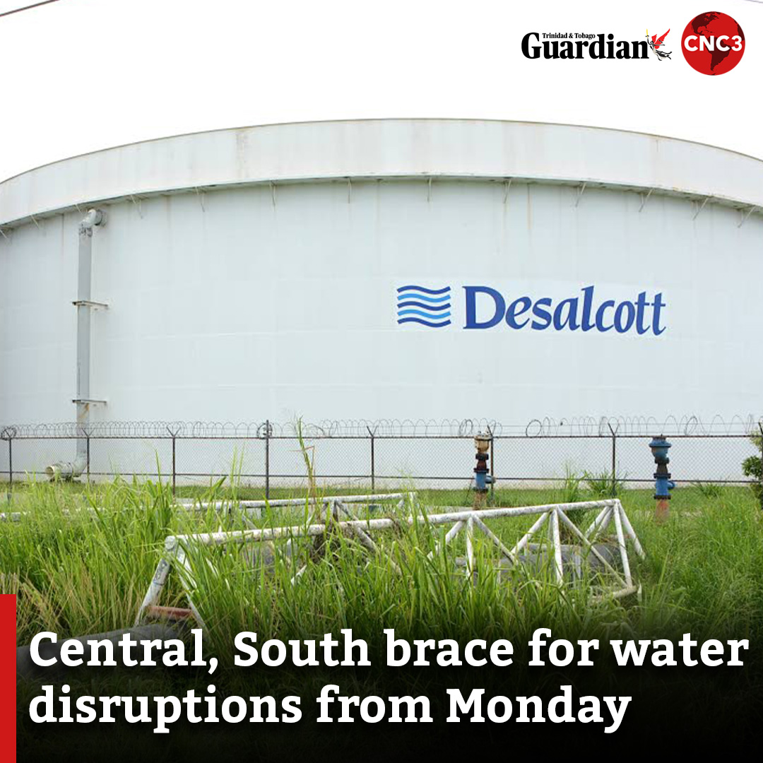 CNC3TV's tweet photo. Customers in parts of Central and South Trinidad can expect disruptions to their water supply when the Point Lisas Desalination Plant undergoes its annual planned maintenance shutdown.

Read more:
https://t.co/KzJKwJmLPU https://t.co/FYLOvcjo0c