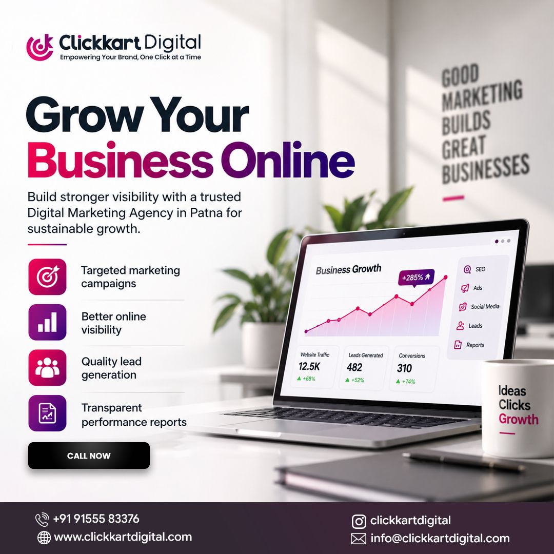 clickkartdigita's tweet photo. 12.5K Traffic. 482 Leads. 285% Growth. ๐
Clickkart Digital โ the trusted digital marketing agency in Patna, helping businesses grow online sustainably.
๐ +91 91555 83376
๐ https://t.co/2kN1zfUIW9
#DigitalMarketingAgencyPatna #ClickkartDigital https://t.co/8CnNl7Uvww