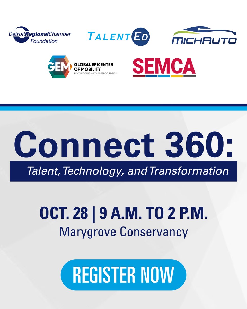 MichAuto's tweet photo. Hosted in collaboration with the Southeast Michigan Community Alliance (SEMCA) and the Global Epicenter of Mobility (GEM), this event will bring together employers, educators, workforce leaders, and regional partners to examine the forces reshaping talent development and strengthen connections between education and employment.

Register to attend at:
https://t.co/mlFZ4GhgTE