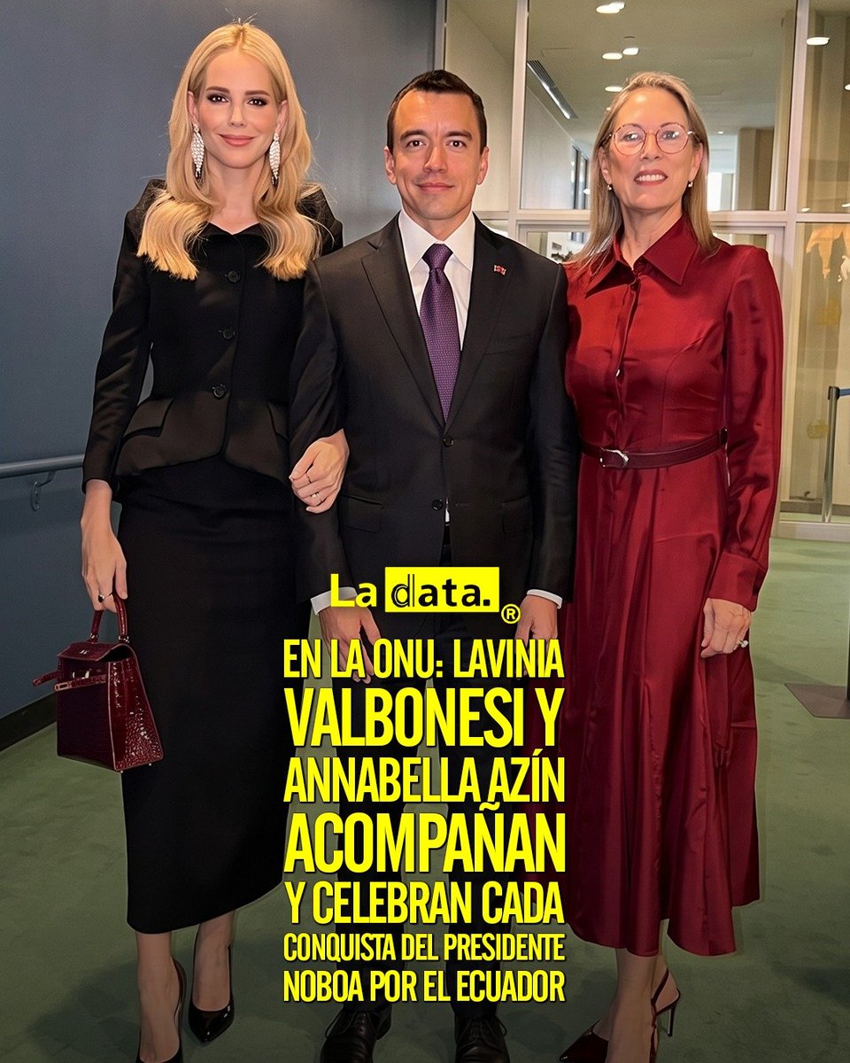 ladataec's tweet photo. #Tendencia ​En la ONU: Lavinia Valbonesi y Annabella Azín acompañan y celebran cada conquista del presidente Noboa por el Ecuador 

La fuerza y unidad familiar se hicieron presentes en la Asamblea General de las Naciones Unidas en Estados Unidos, donde el presidente del Ecuador, Daniel Noboa, contó con el respaldo incondicional de su esposa, la primera dama Lavinia Valbonesi, y de su madre, la asambleísta Annabella Azin, dónde el mandatario destacó con firmeza que ningún Estado debe doblegarse ante el miedo y propuso un mecanismo internacional para rastrear y congelar flujos financieros ilícitos del crim3n organizado y la vital importancia de la cooperación internacional.

@ladataec 👈

#ladata #TendenciaPolítica #DanielNoboa #ONU