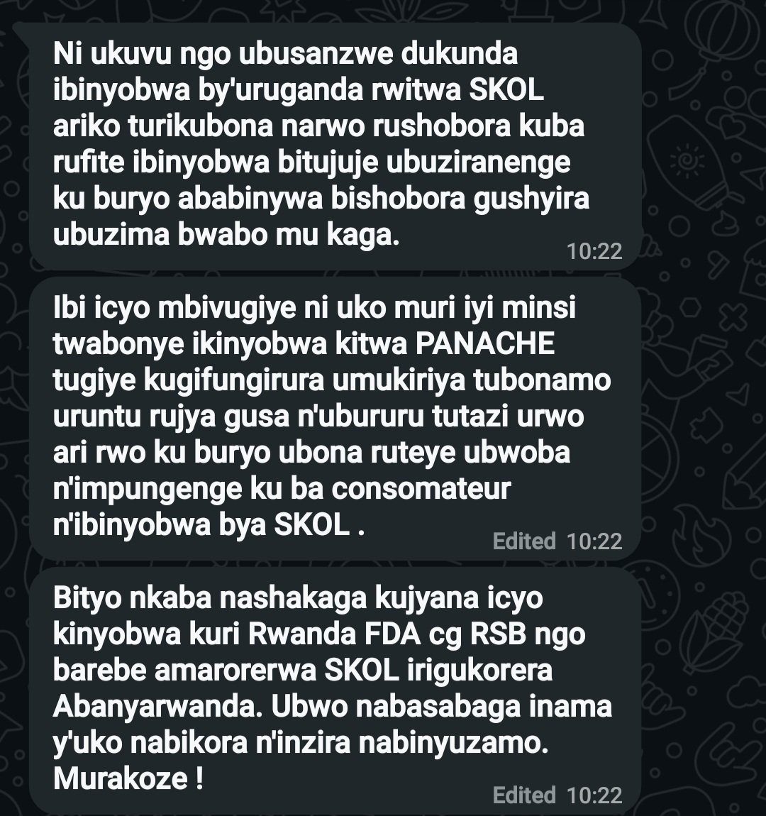 SamKabera's tweet photo. UBUVUGIZI
=========
Uyu muturage yampaye ubutumwa ngo bugere kuri @RwandaFDA @rwandastandards

Ese @SkolRwanda ubu nta bantu barimo kubatobera? Reba iyi Panaché irimo ikintu gifite ibara ry'ubururo bayobewe icyo aricyo,...

Mperutse kubona iyo @NdahiroPapy yazanye nayo ifite ibibazo

@RwandaTrade