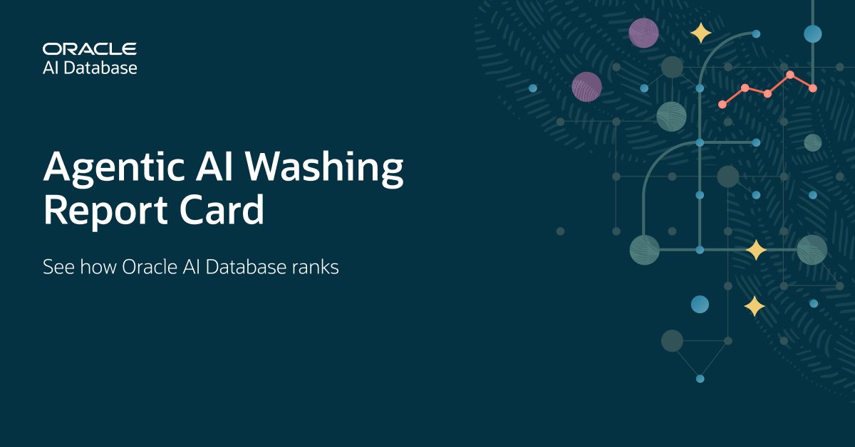 OracleExadata's tweet photo. At a time when even washing machines have AI cycles, Constellation Research provides criteria for debunking AI vendor’s claims. Oracle scores 103 out of 110 possible points with a unique, differentiated architecture that delivers on agentic AI capabilities across its Oracle AI Database portfolio—no AI washing necessary. Report author Holger Mueller notes that “Oracle has a unique value proposition that should appeal strongly to non-Oracle RDBMS customers as well”. Read the report: https://t.co/oz3cUXAOJZ