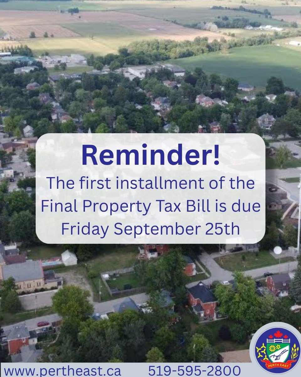 pertheast's tweet photo. REMINDER!
The first installment of the Final Property Tax Bill is due THIS FRIDAY SEPTEMBER 25TH
https://t.co/tsr7nYR74r https://t.co/YvKKfhcF3J