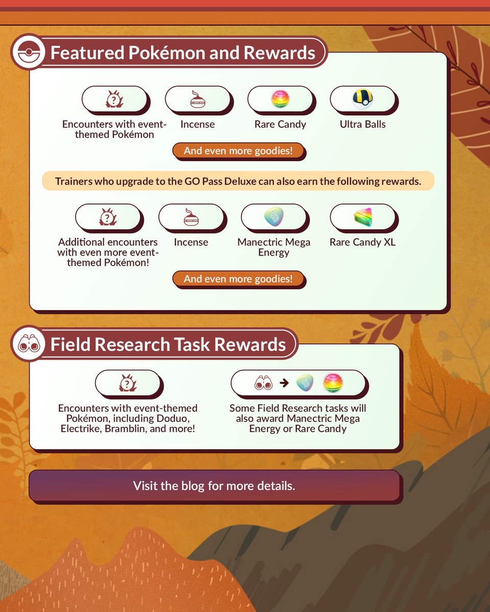 PokemonGoApp's tweet photo. Bramblin debuts during the Fall Marathon: Buddy Trek event in #PokemonGO! 

This event takes place from October 13 at 10:00 a.m. to October 19 at 8:00 p.m. local time.

https://t.co/hOtcN3CL9I https://t.co/z6TJxEjqno