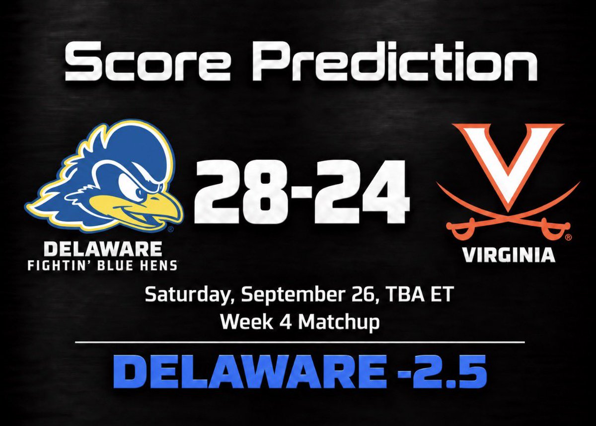 TheCUSACentel's tweet photo. SCORE PREDICTION

Delaware vs Virginia https://t.co/uOvVyAMcm5