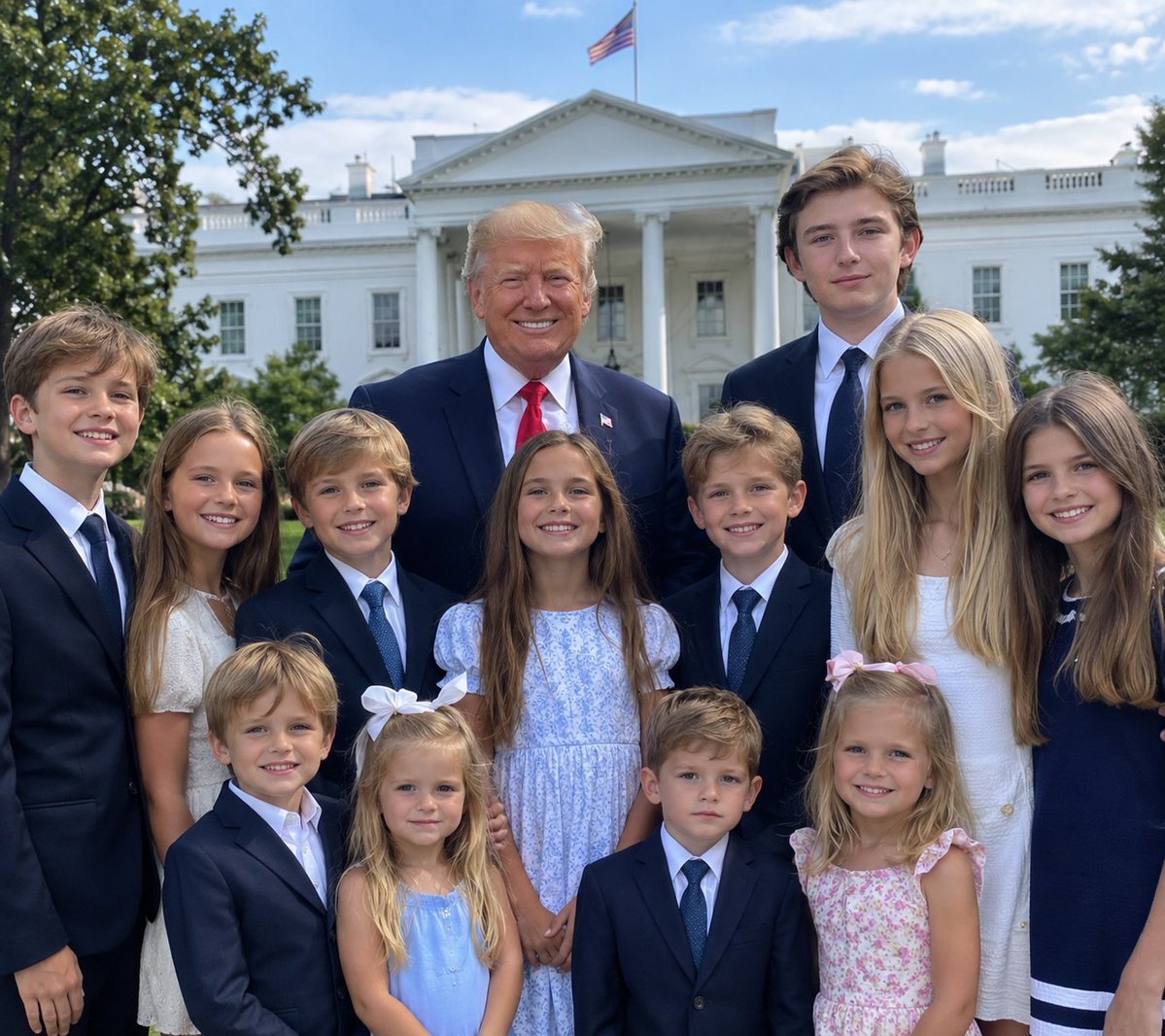 TrumpJrTM's tweet photo. ❤️🇺🇸 President Donald Trump surrounded by his grandchildren — a beautiful reminder that love, family, and strong values create a legacy that lasts for generations. Some moments are simply priceless. ❤️✨
#DonaldTrump #TrumpFamily #Grandchildren  #AmericaFirst 🇺🇸❤️ https://t.co/tH0W6wZAwW