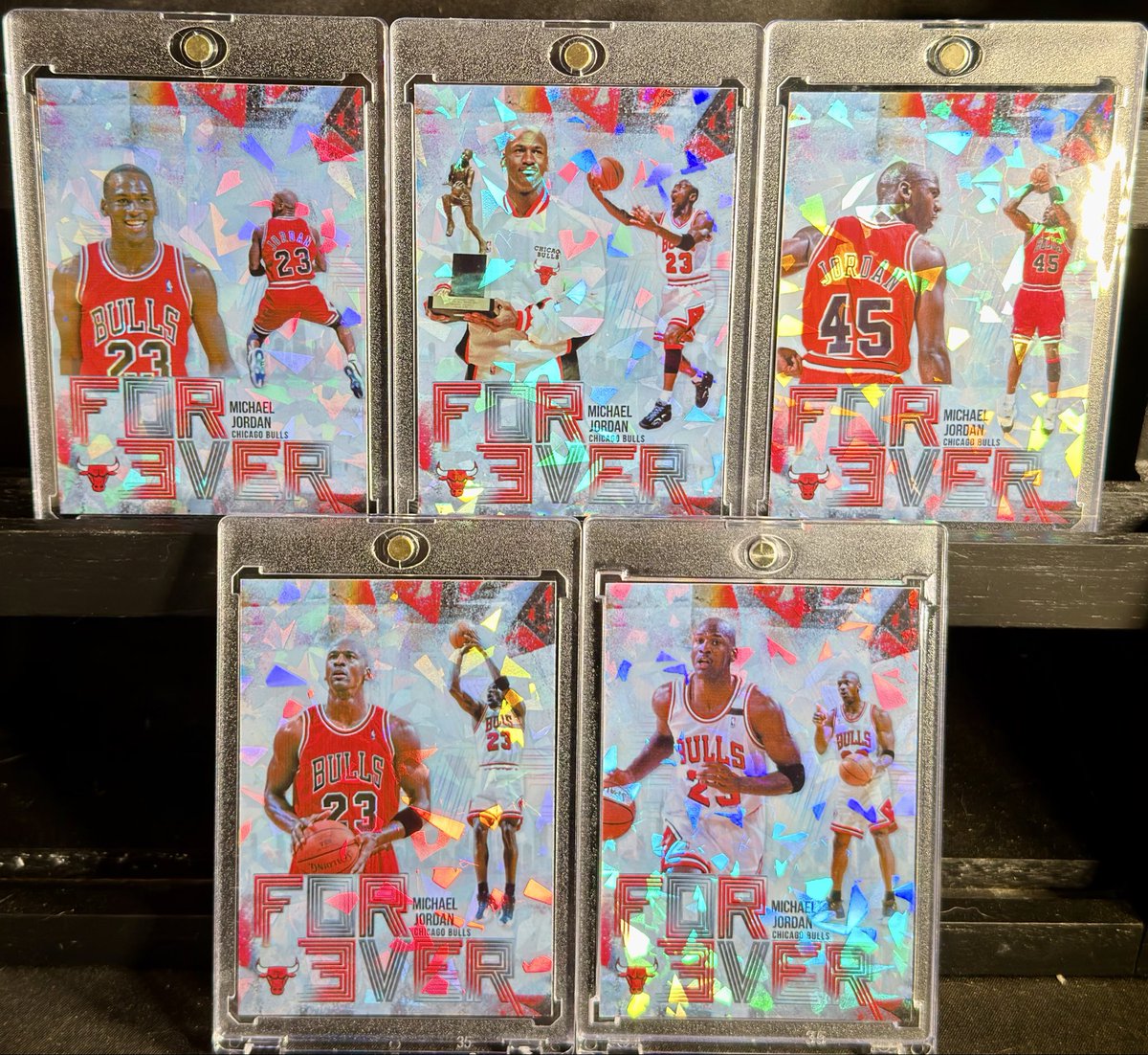 boogiebashm's tweet photo. Finished up this 5-card “Forever” MJ set. Might be one of my best sets I’ve made yet.

Which one are you taking? 1–5? 👀🏀

@CardPurchaser @Get_BIG_Cards @CCCollectorTCG @tm1515152005 

#MichaelJordan #TheHobby #SportsCards https://t.co/XJmc7GIywu