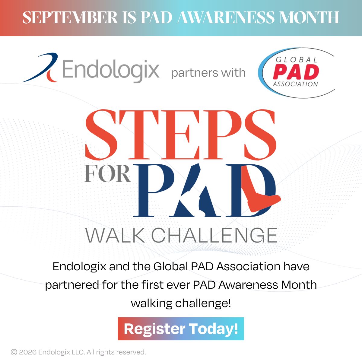 RheveraMedical's tweet photo. Every step counts! There's still time to join the first ever #PADAwarenessMonth walking challenge. 

In partnership with the Global PAD Association, we're walking all month long to help raise awareness for #PAD. Join now to help us reach a goal of 60k miles (the number of miles of vessels in the adult human body).

How to Register:
1. Visit https://t.co/yDSU3TekRH
2. Click “Join the Challenge” and complete your registration. If you would like to join a team with your hospital, you can create or join one here!
3. Check your email for a link to download the app and start stepping!

🔗 https://t.co/yDSU3TekRH

@WayToMy_Heart #PeripheralArteryDisease #PADmonth #PADawareness