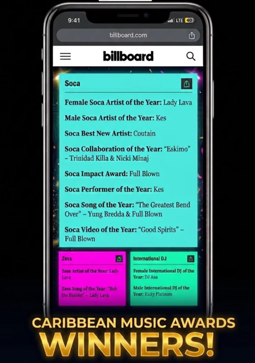 FeelTheBass86's tweet photo. .@NICKIMINAJ and Trinidad Killa both take home the awards for Soca Collaboration of the Year for “Eskimo” at the Caribbean Music Awards https://t.co/HU0RAvtgaN
