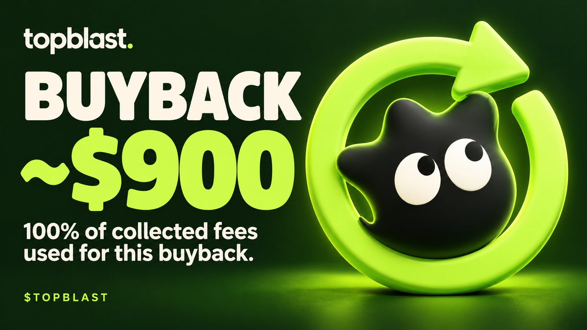usetopblast's tweet photo. 🟢 ~$900 in $TOPBLAST bought back.

We used 100% of the fees collected for this buyback.

Trading activity → fees → $TOPBLAST buyback. https://t.co/JeWppAye07