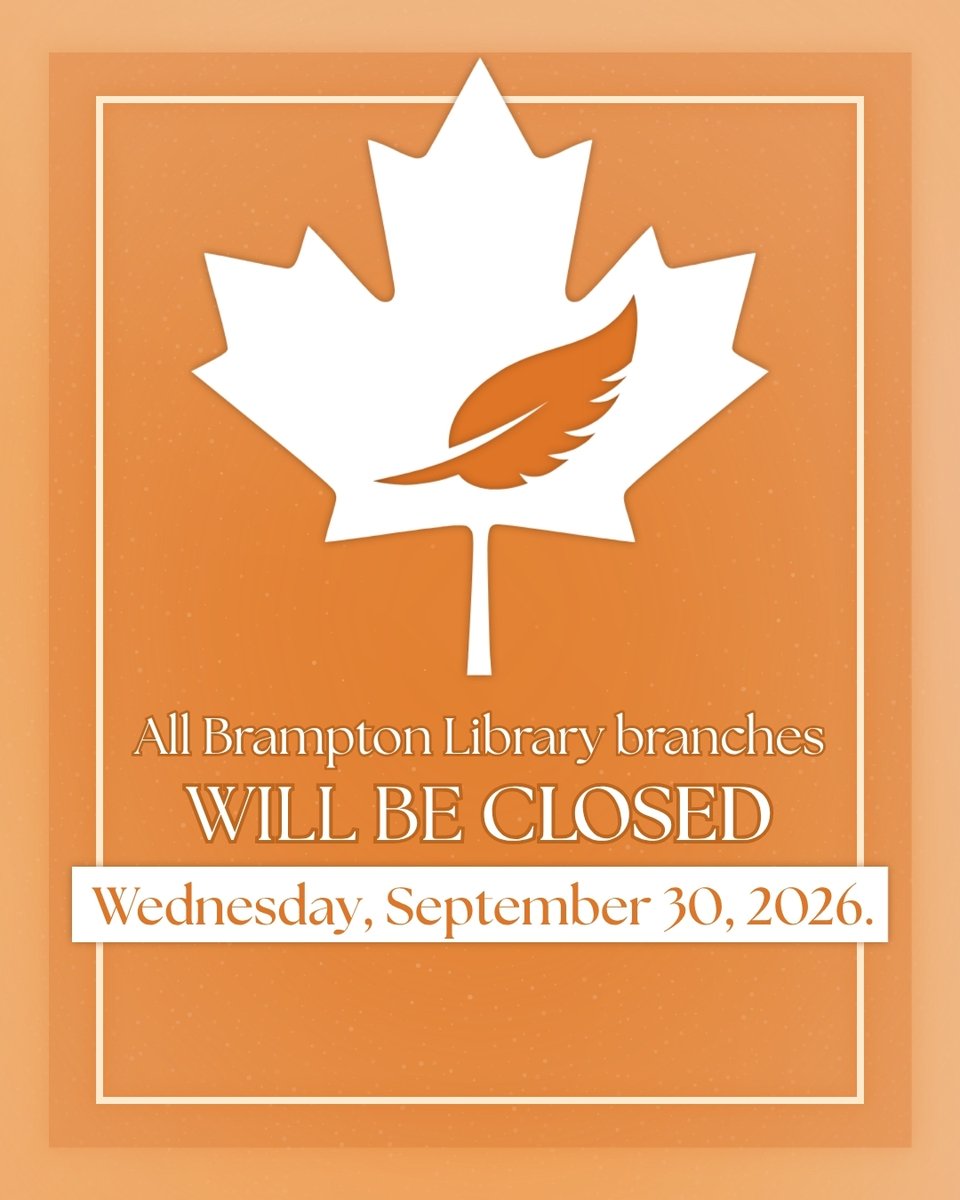BramptonLibrary's tweet photo. All Brampton Library branches will be closed on Wednesday, September 30th. Show solidarity by wearing an orange shirt; help us create a visible reminder that Every Child Matters. #orangeshirtday

🔗Read staff recommendations about Truth and Reconciliation: https://t.co/EKURAs0MIg https://t.co/icAztVMKGJ