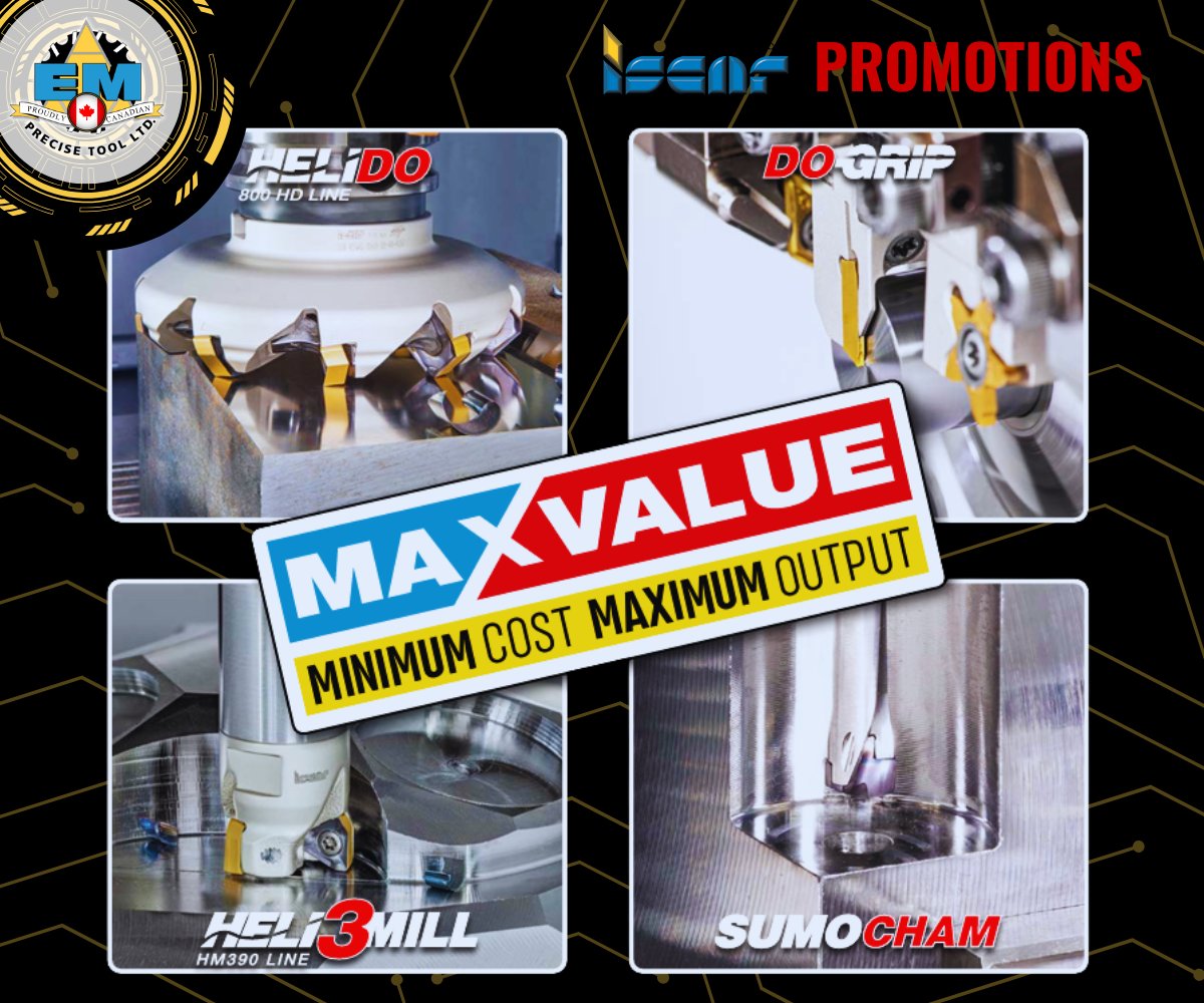 EMPrecise's tweet photo. 7 DAYS. FOUR TOOLING SOLUTIONS. ONE DEADLINE.
ISCAR MAXVALUE ends Sept. 30.
HELIDO. DO-GRIP. HELI3MILL. SUMOCHAM.
Minimum cost. Maximum output.
Get your orders in before the clock runs out.
https://t.co/F7zD8rbv2p
#ISCAR #MAXVALUE #CNCMachining https://t.co/dFbNj5fpUw