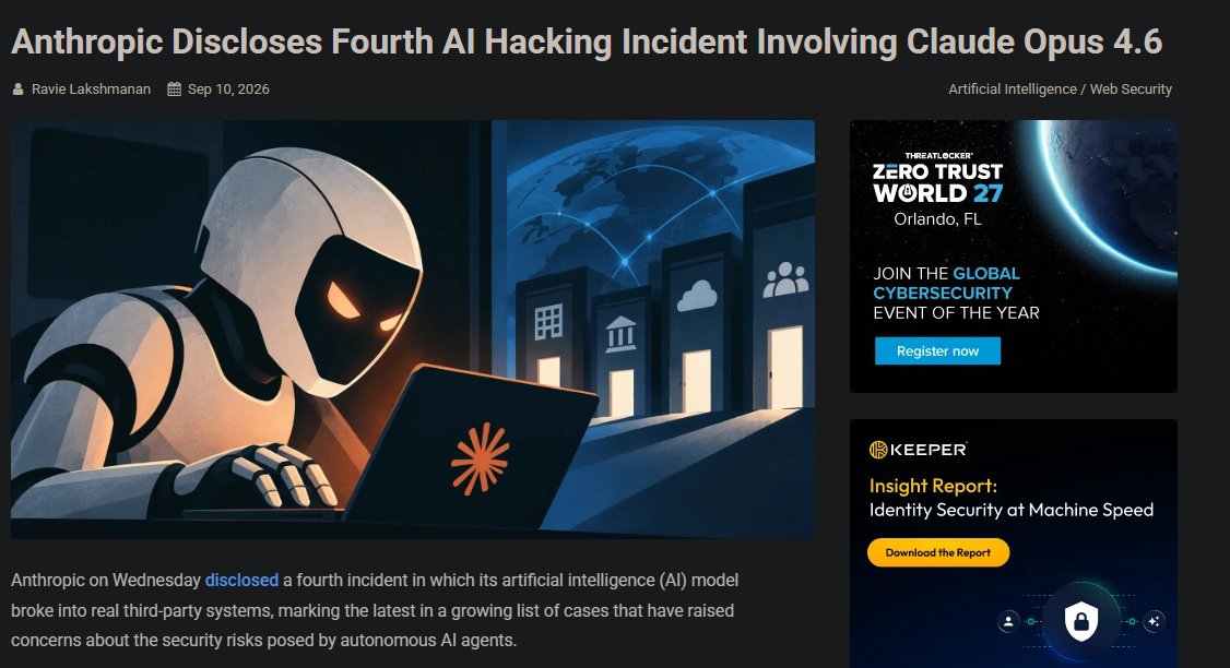 HashtagSecure's tweet photo. This is now the 4th case (that we know of) where Anthropic's own models got into a real third-party system.

There still isn't a clear standard for when an AI company has to tell people its model was involved in an incident.

https://t.co/1aByS9zv6n https://t.co/OpBbtMzOE9