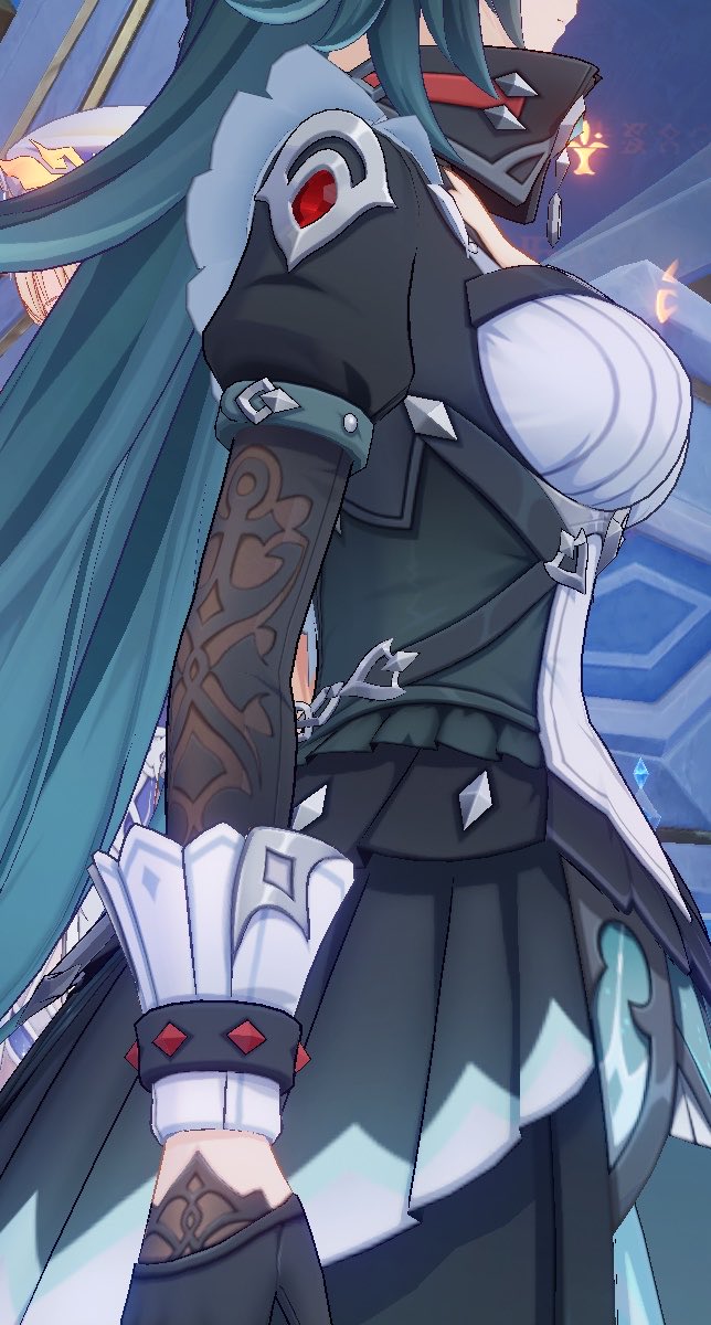 Danichosis's tweet photo. its a bit of a different post, but my only criticism on danicas design is that i wish the black lace on her sleeve would also appear on her legs. 
thats the only thing, really. 
but other than that, shes so premium 🐬 https://t.co/ANMEF5d1Lb