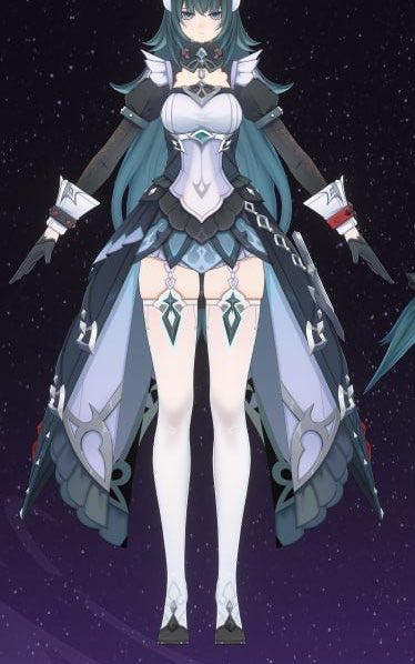 Danichosis's tweet photo. its a bit of a different post, but my only criticism on danicas design is that i wish the black lace on her sleeve would also appear on her legs. 
thats the only thing, really. 
but other than that, shes so premium 🐬 https://t.co/ANMEF5d1Lb