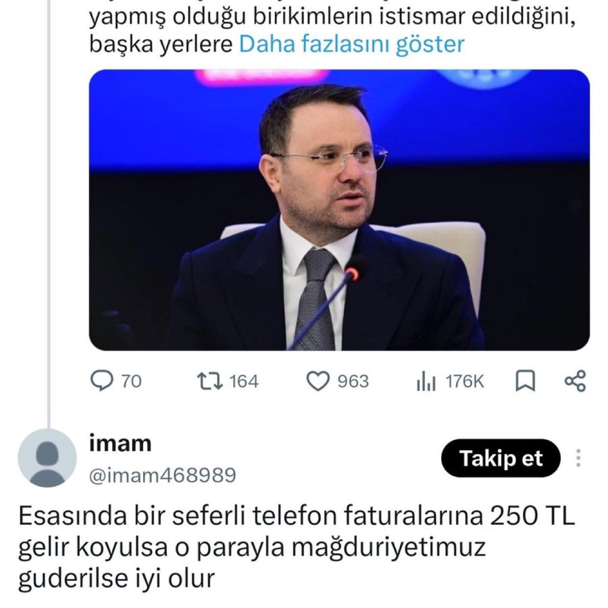 ozetgechaber's tweet photo. Fon skandalı yüzünden mağdur olduğunu iddia eden bir kişi, tüm vatandaşların faturalarına 250 TL eklenip zararların giderilmesini istedi: https://t.co/idsUXvOx8t