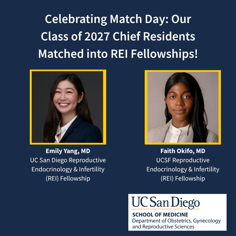 UCSD_ObGyn's tweet photo. Congratulations to our Class of 2027 OB/GYN & RS chief residents on their REI fellowship matches! ๐
Emily Yang, MD โ UC San Diego
Faith Okifo, MD โ UCSF
Weโre so proud of you both and excited to see what's ahead! ๐
#MatchDay #REI #OBGYN https://t.co/4QBKpBcJ2c