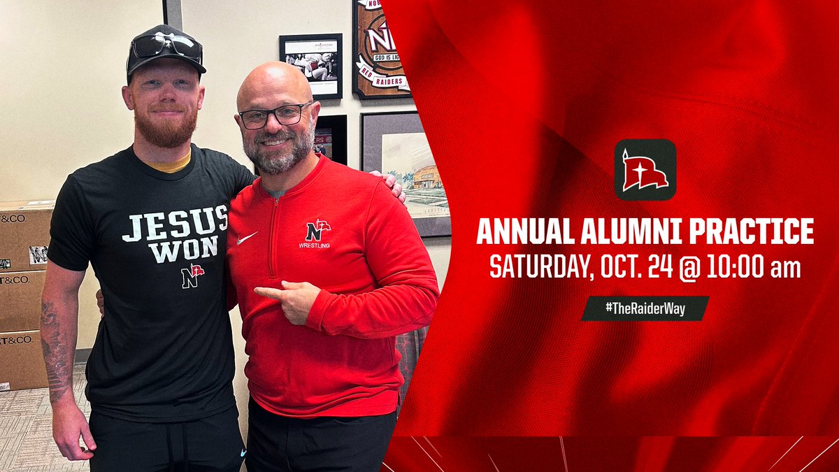 NWCWrestling's tweet photo. Calling all Raiders! Mark your calendars, make your travel plans and let Coach Dahl know if you plan to be in attendance by October 8th, so he can score you one of those sick "Jesus Won" shirts Trey Schuck is sporting!

#TheRaiderWay https://t.co/332e30DrC9