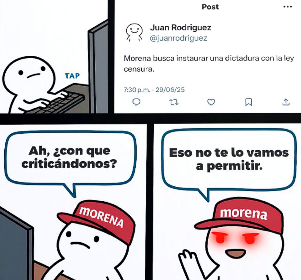 Alfie_Acosta's tweet photo. El autoritarismo de la @Claudiashein y @PartidoMorenaMx no tiene límites.

Ahora quieren cárcel para aquellos que hagamos MEMES y PARODIAS en redes sociales.

Para ellos, esto es más peligroso que ser narco o huachicolero.

Menos libertades. Más parecidos a Cuba, Nicaragua y Venezuela.

¡PINCHE GOBIERNO DE MIERDA!