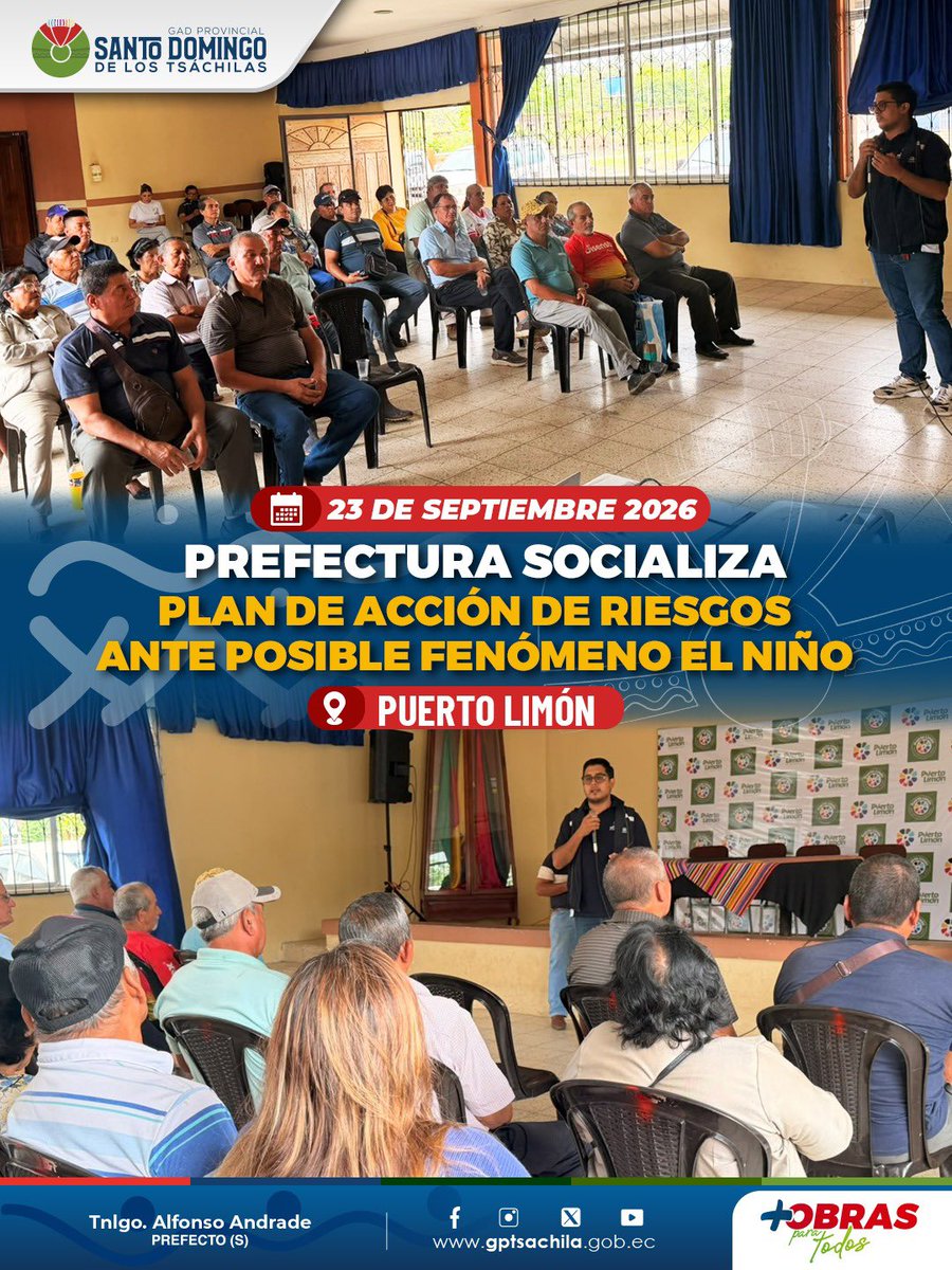 GadTsachilas's tweet photo. 📍Puerto Limón 
Avanzamos con esta socialización en la que orientamos la construcción de este plan como una guía para la comunidad ante posibles emergencias por el fenómeno El Niño. 💦👷🏻 https://t.co/VozKlLiSIF