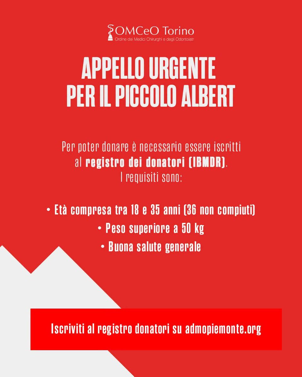massimo_san's tweet photo. Cerchiamo ancora un donatore compatibile per Albert.

Grazie all'ordine dei medici di Torino per aiutarci a rilanciare l'appello per trovare un match!
#match4Albert #match4All #Admo #Admopiemonte https://t.co/wYn506yq95