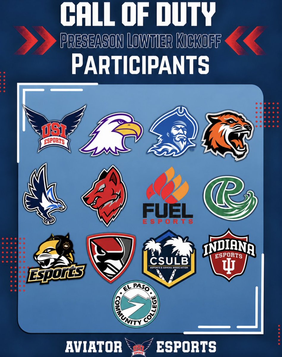 USI_Esports's tweet photo. Here are the participants for the tournament on November 6th through 7th! 🦅 #ScreaglePride #USIEsports https://t.co/tibGlzFkdF