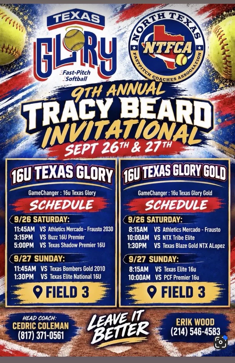Bellyrhae16's tweet photo. First tournament coming up this weekend. This our schedule for Texas Glory Gold! Can’t wait to get started! @16uTxGlory @cedricc07734293 @LSUsoftball @ULM_Softball @RaginCajunsSOC @LSUEBengalsSB @ExtraInningSB @TexasGlory https://t.co/jVyS1mxbDU