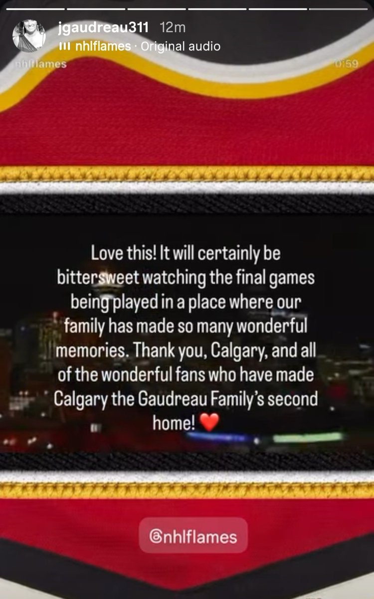 FierySharky's tweet photo. Jane Gaudreau posted this on her Instagram story regarding the Flames '04 jersey announcement 🥹 https://t.co/C278kG1aWJ