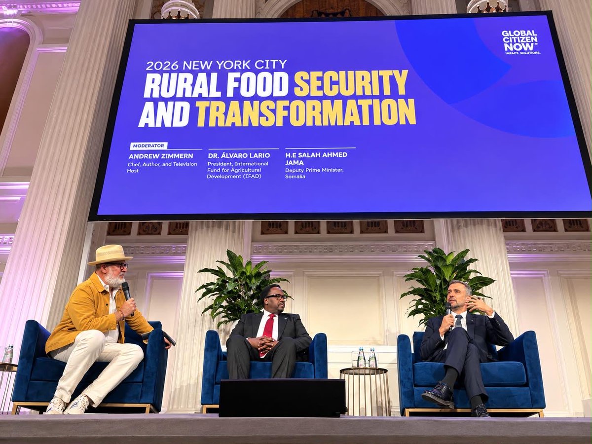 SalahJama's tweet photo. On the margins of #UNGA81, I joined @IFADPresident and @AndrewZimmern at @GlblCtzn NOW for a discussion on rural food security and transformation.

With much of Somalia dependent on agriculture and livestock, climate shocks threaten rural livelihoods and food security. I highlighted the need for greater investment in climate-resilient agriculture, water, livestock and rural value chains, and the importance of a strong @IFAD 14th replenishment.