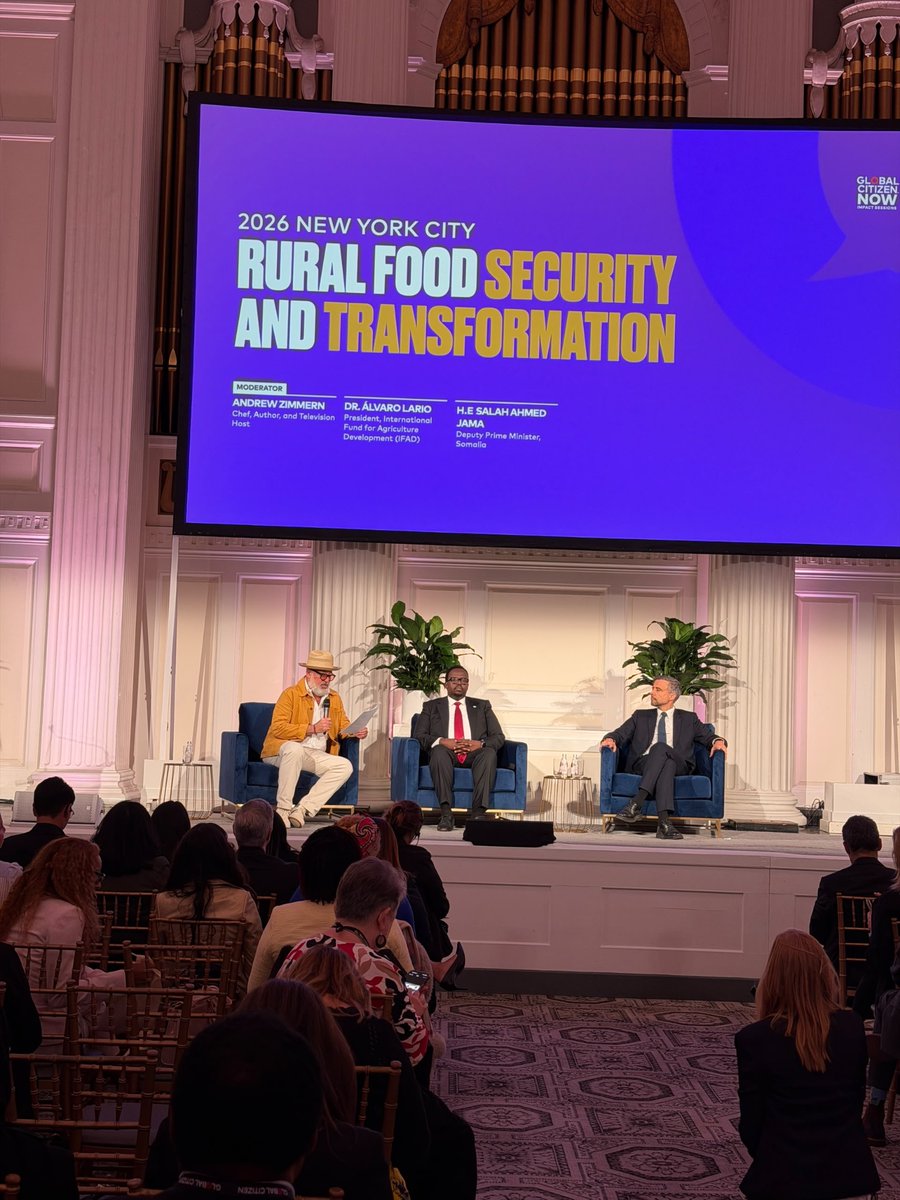 SalahJama's tweet photo. On the margins of #UNGA81, I joined @IFADPresident and @AndrewZimmern at @GlblCtzn NOW for a discussion on rural food security and transformation.

With much of Somalia dependent on agriculture and livestock, climate shocks threaten rural livelihoods and food security. I highlighted the need for greater investment in climate-resilient agriculture, water, livestock and rural value chains, and the importance of a strong @IFAD 14th replenishment.