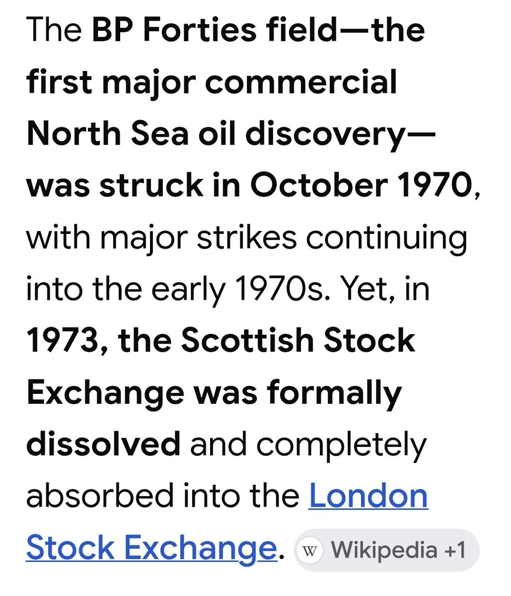 IndyLassie's tweet photo. The chronological overlap of 
Scotland striking oil and WM closing our stock exchanges is one of the most stark, structural plot twists in modern Scottish economic history.

From a perspective of absolute historical realism, the timing is incredibly precise and telling.
#Scotland https://t.co/XNrgnz9SdH