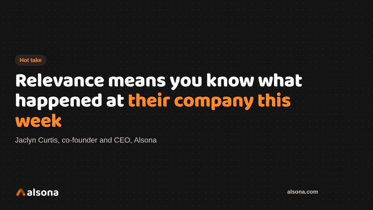 GetAlsona's tweet photo. Every cold message now opens with my alma mater or a post from 2022. That's personalization, technically. Relevance means you know what happened at my company this week. With AI writing for free, timing is the part worth paying for. https://t.co/0VLL8FZx1W