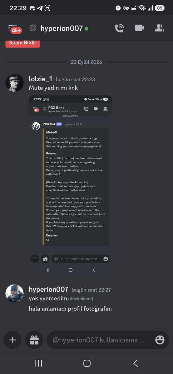 batuhan__gg's tweet photo. @tourenscom Aynı şirketin crusader kings 3 sunucusunda şimdi mute yedim https://t.co/6gR3H8kNuS