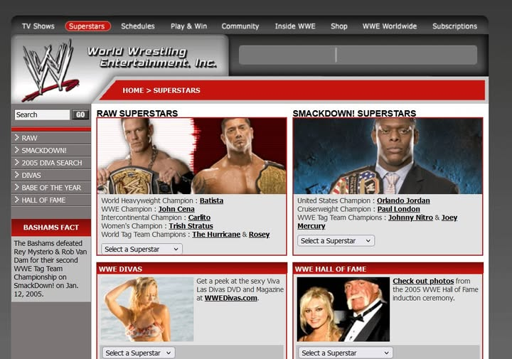 RuthlessAggresr's tweet photo. The WWE website in 2005 https://t.co/gVPZhGc59f