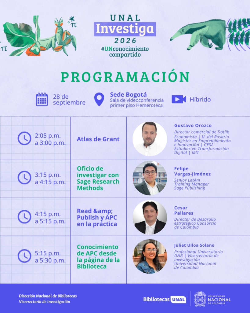dirsinab's tweet photo. UNAL Investiga 2026

Cartografía de la investigación: ruta práctica de la idea a la publicación en acceso abierto

La DNB invita a investigadores, docentes y equipos de proyectos a una jornada integral sobre financiación, metodología y acuerdos Read &amp; Publish. https://t.co/IdS1HkTgNZ