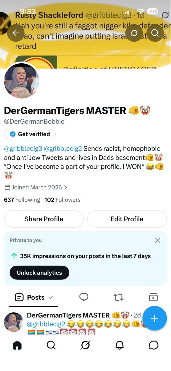 DerGermanBobbie's tweet photo. @gribblecig2 @gribblecig3 @barryboofinator Itโs a free country, do what you want. I will never stop trolling you. You can count on that. #IOwnYou #YouLiveInYourDadโsBasement #YouMakeCoffee #YouโveNeverBeenWithAWoman.๐๐๐๐๐ซต๐คก๐๐๐๐๐ฎ๐ฑ๐ฎ๐ฑ๐ฎ๐ฑ๐ฎ๐ฑ๐ณ๏ธโ๐๐ณ๏ธโ๐ https://t.co/Tsn2pntZrx
