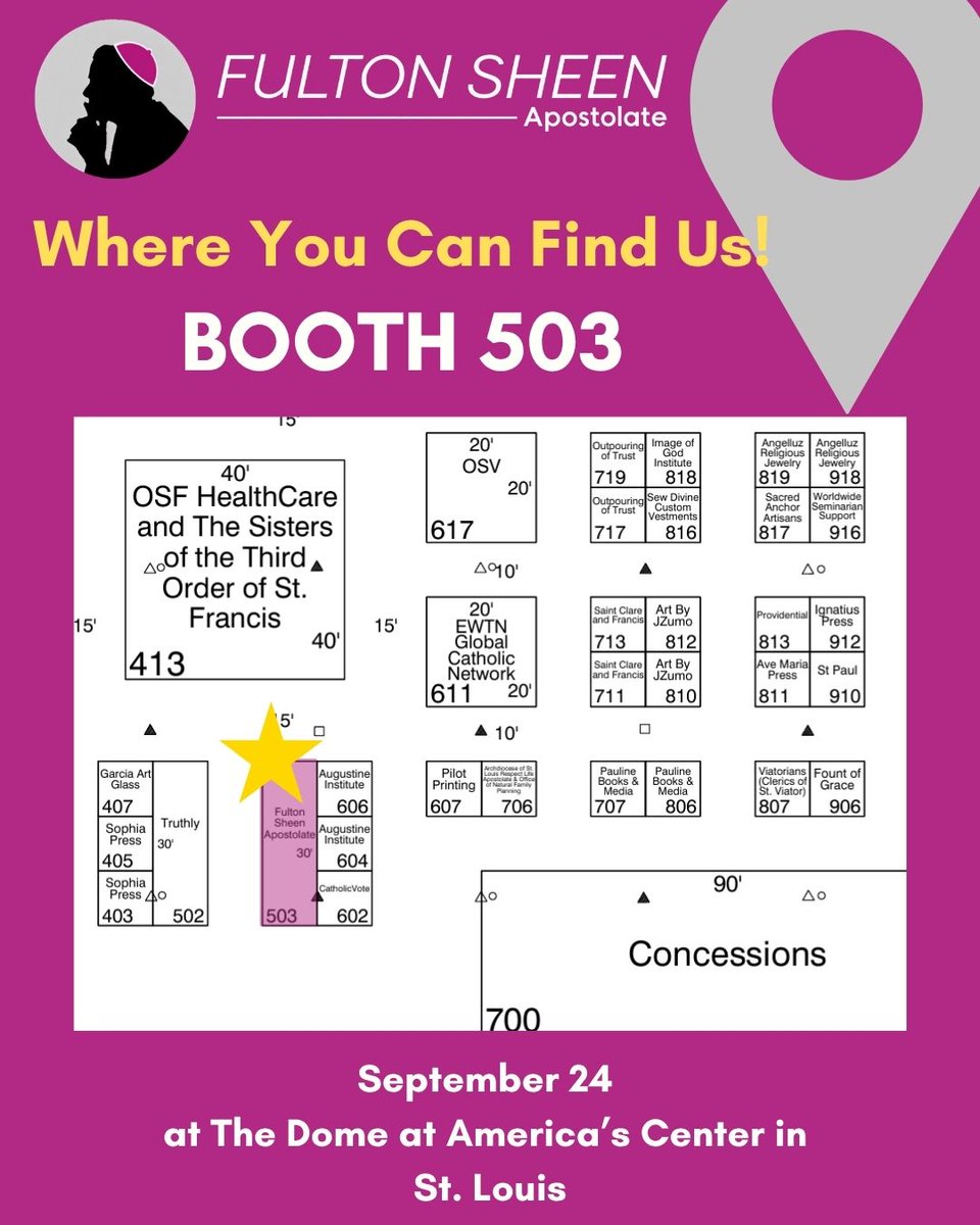 FultonSheenPGA's tweet photo. Celebrate FULTON SHEEN'S BEATIFICATION with us and learn how you can get involved in helping us spread his heart-healing work. COME VISIT US AT BOOTH 503! ALL DAY on Sept. 24 at The Dome at America's Center in St. Louis. #FultonSheen #Beatification #FultonSheenApostolate https://t.co/X4N1OnM2xc
